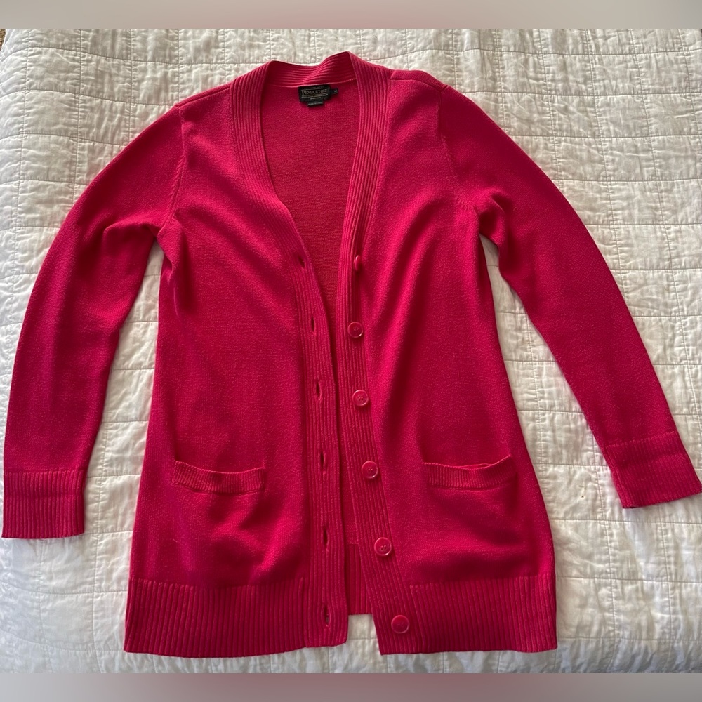 Pendleton Long Pink Cardigan Sweater Size Medium Cotton Pockets Cozy Duster